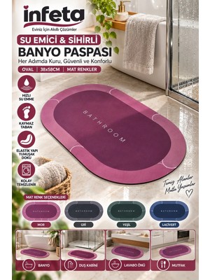 38X58 cm Oval Su Emici Banyo Paspası Kaymaz Tabanlı Elastik Yumuşak Mat