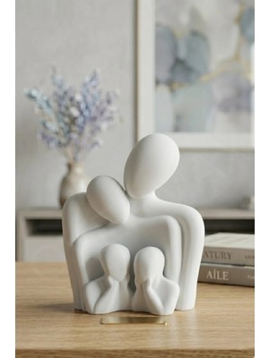 Minimalist Aile Biblosu – Modern Dekoratif Anne Baba Çocuk Heykeli (Beyaz)
