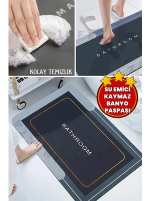 Su Emici Paspas Şık Tasarım Abdest Banyo Paspası Kaymaz Taban Diyatom 35X58 cm Oval Paspas