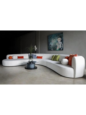SCY Luna Modern 3 Parça Oval Teddy Koltuk Takımı Büyük Salon Oturma Grubu L Köşe Koltuk Takımı