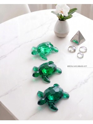 3'lü Lüks Kristal Kaplumbağa Set Şans ve Bereket Sembolü -Dekoratif OBJE(11CMX7CM-CAM Değildir)
