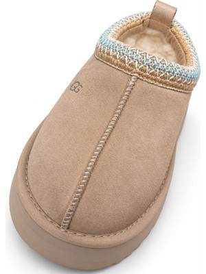 Globalux Women's Ugg Tazz Iı - Sand Color Suede - Braid Platform - Kum Renk Süet - Kadın Platform Terlik - Boot