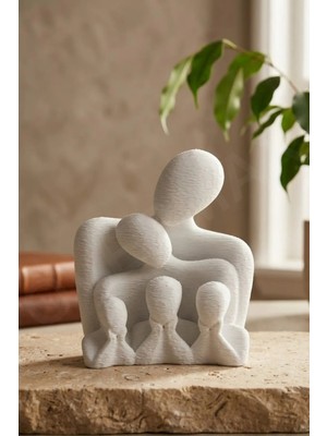 Minimalist Aile Biblosu – Modern Dekoratif Anne Baba ve Çocuklar Heykeli (Beyaz)