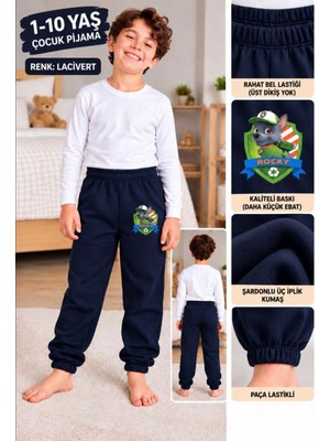 Tpn Kids Çocuk Lacivert Paw Patrol Rocky Baskılı Üç Iplik Şardonlu Eşofman Altı / Pijama Altı