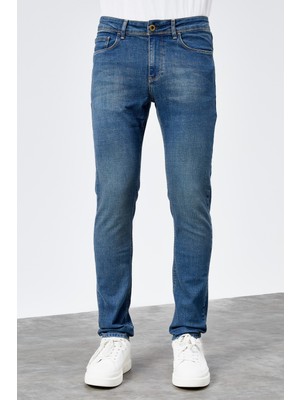 Hlt Jeans Erkek Açık Mavi Taşlamalı Slim Fit Likralı Jean Kot Pantolon HLTHE001943-A