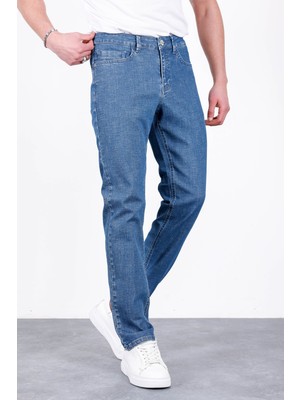 Hlt Jeans Erkek Mavi Taşlamalı Slim Fit Likralı Jean Kot Pantolon HLTHE001946