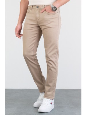 Hlt Jeans Erkek Bej Slim Fit Dar Paça Likralı Jean Kot Pantolon HLTHE001966