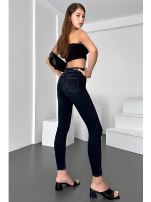 Hlt Jeans Blue Black Kadın Skinny Fit Jean Yüksek Bel Likralı Esnek Kot Pantolon JENNİE-2001