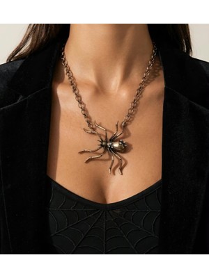 Devi Fashion Büyük Bakır Rengi Örümcek Zincir  Kolye