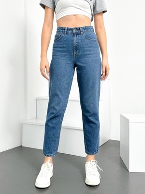 Hlt Jeans Açık Mavi Kadın Likralı Mom Jean Yüksek Bel Esnek Kot Pantolon ANNA-AÇMAVİ