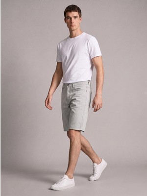 Hlt Jeans Erkek Baby Blue Soluk Efektli Baggy Fit Yıkamalı %100 Pamuk Jean Kot Şort MARTİN-BABY BLUE