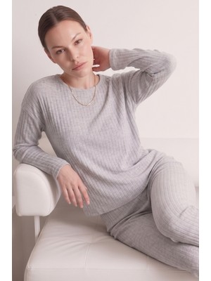 Farya Home Pamuklu Şeritli Kışlık Yumuşak Tuşe Interlok Örme Pijama Takımı