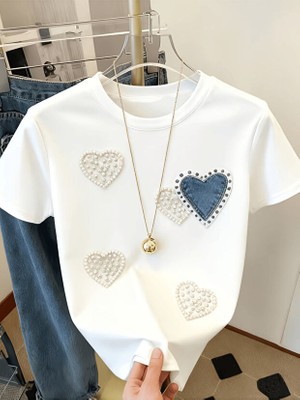 One Button Aşk Kalp Baskılı Premium Oversize T-Shirt
