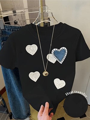 One Button Aşk Kalp Baskılı Premium Oversize T-Shirt