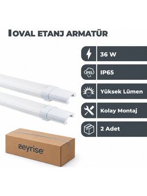 Zeyrise 36W Oval Etanj Armatür 4000K Günışığı 2'li Paket