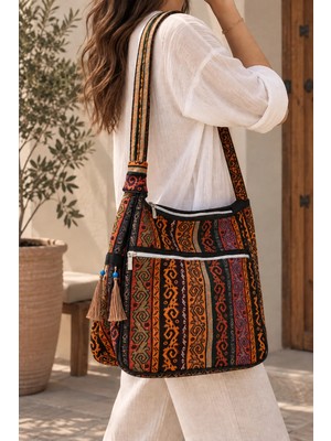 E&D Butik Moda Etnik Desenli Büyük Boy Bohem Omuz Çantası