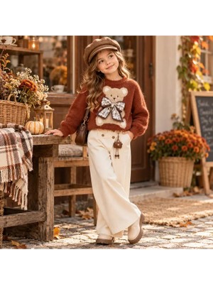 ministok Browny Bear Kız Çocuk Çarm Detaylı Pantolon Kazak 2'li Takım