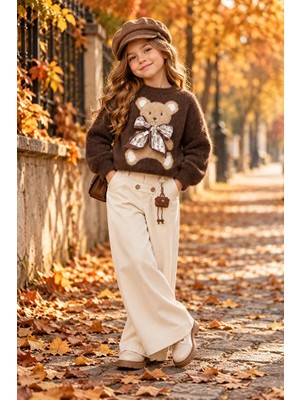 ministok Browny Bear Kız Çocuk Çarm Detaylı Pantolon Kazak 2'li Takım
