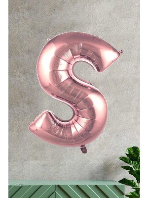 King Shark S Harfi Rose Gold Folyo Balon 100 cm 40 Inç 1 Metre Baş Harf Balon