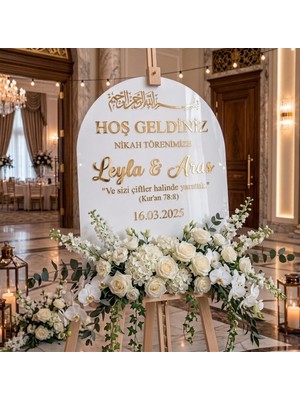 Evlilik Sepetim Beyaz Akrilik Düğün Karşılama Panosu 50X80 cm Gold Yazılı Büyük Boy