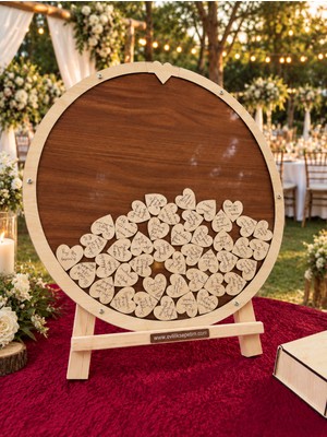 Evlilik Sepetim Düğün-Nişan-Kına Ceviz Hatıra Anı Kutusu (50CM) Kalem ,Kalp için Kutu ,Şövale Hediyeli (Yazı Alanı Ön Pileksi dir.)