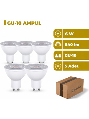 Zeyrise 6W GU10 LED Ampul 6500K Beyaz Işık 5'li Paket