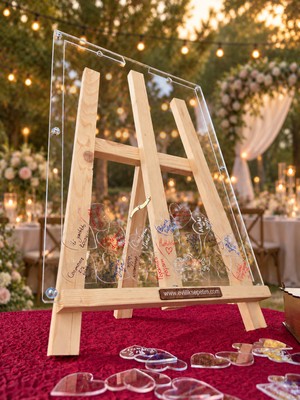 Evlilik Sepetim Düğün-Nişan-Kına Full Şeffaf Pileksi Dikdörtgen Anı Kutusu (50 CM X 35 CM )Kalem ,Kalp için Kutu ,Şövale Hediyeli (Yazı Alanı Ön Pileksi dir.)