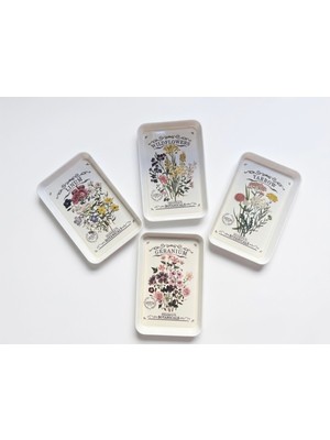 Vintage Botanik Çiçek Desenli Melamin￼ Tabak 22X14 cm