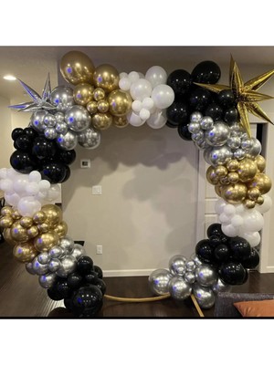 King Shark Krom Gold Gümüş Siyah ve Beyaz Balon Zinciri 100 Adet