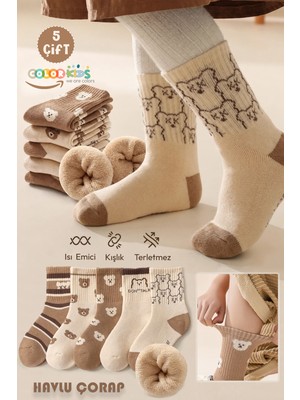 Color Socks Ayıcık Desenli Çocuk Içi Polarlı Kışlık Havlu Çorap (Unisex)