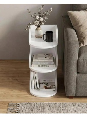 Treeandtech Modern 3 Katlı Kitaplıklı Yan Sehpa