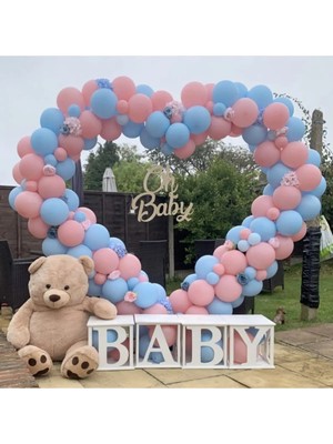 King Shark Cinsiyet Partisi Makaron Pembe ve Mavi Balon Zinciri 100 Adet