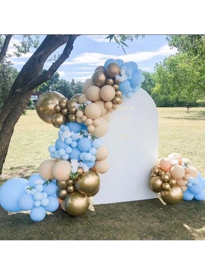 King Shark Krom Gold Pastel Mavi ve Somon Balon Zinciri 100 Adet