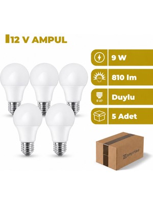 Zeyrise 12V 9W LED Ampul 6500K Beyaz Işık 5'li Paket