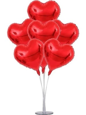 King Shark Ayaklı Kalp Balon Standı + Kırmızı Folyo Kalp Balonlar