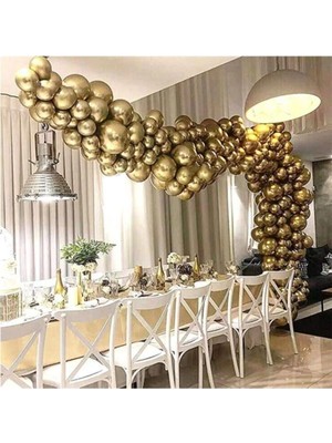 King Shark Gold Renk Krom Balon 100 Adet ve Balon Zinciri Seti 5 Metre