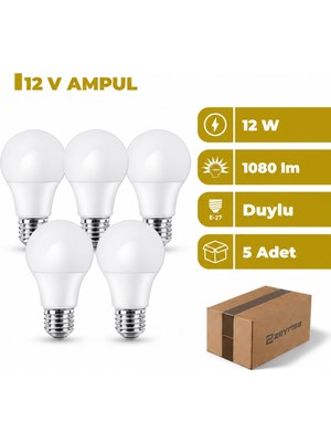 Zeyrise 12V 12W LED Ampul 6500K Beyaz Işık 5'li Paket