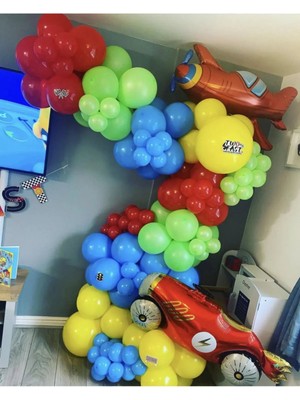 King Shark Pastel Kırmızı Açık Mavi Sarı ve Açık Yeşil Balon Zinciri 100 Adet
