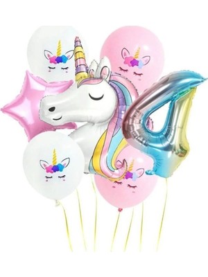 King Shark Gökkuşağı Rakam Unicorn Folyo Balon Seti 4 Yaş