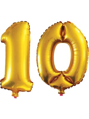 King Shark 10 Yaş Sayı Folyo Balon Altın 90 cm