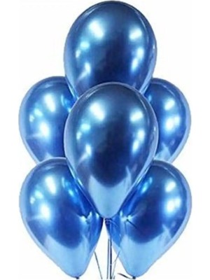 King Shark 50 Adet Krom Metalik Mavi Balon