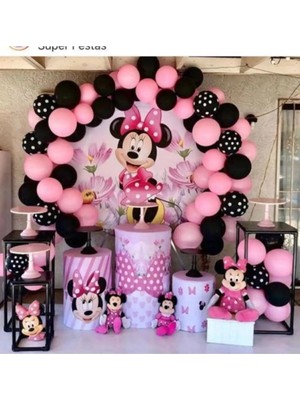 King Shark ® Pembe Siyah Pantiyeli Balon Minnie Mouse Konsept Balon Zincir