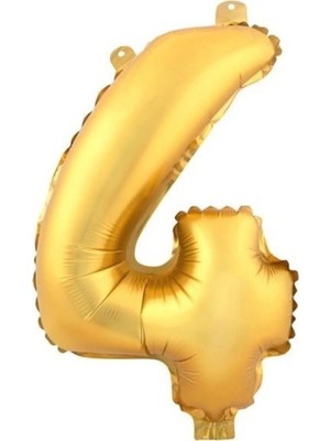 King Shark 4 (Gold) Rakam Folyo Balon - 90 cm - Altın Folyo Rakam Balon
