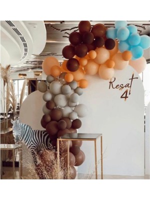 King Shark Pastel Balon Kahverengi Gri Somon ve Mavi Makaron Balon Zinciri 100 Adet