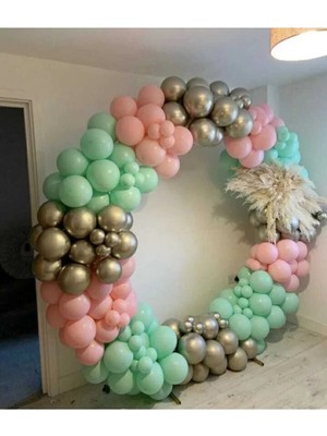 King Shark Krom Beyaz Altın Makaron Mint Yeşili ve Makaron Pembe Balon Zinciri 100 Adet