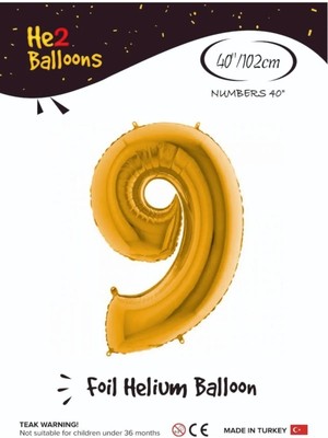 King Shark Balon 9 Rakam Altın Folyo Balon 40 Inç