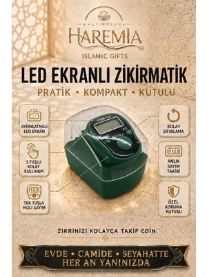 Altınoluk Haremia Özel Kutulu Ledli Zikirmatik | Dijital Sayaç Mevlid Kandil Hediyesi Yeşil