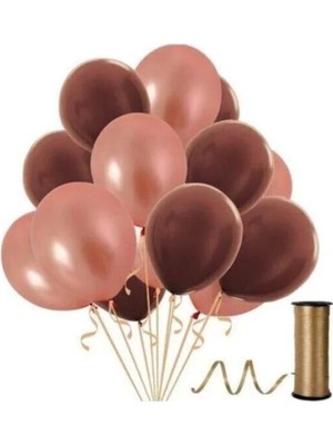 King Shark 10 Adet Metalik Rose Gold, Kahverengi Balon Konsepti-Güzel Balon