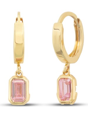 Debora Jewelry 14 Ayar Altın Pembe Zirkon Taşlı Küpe