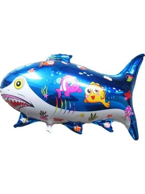 King Shark 1 Adet Mavi Köpek Balığı Folyo Şekilli Uçan Balon 70CM x 50CM